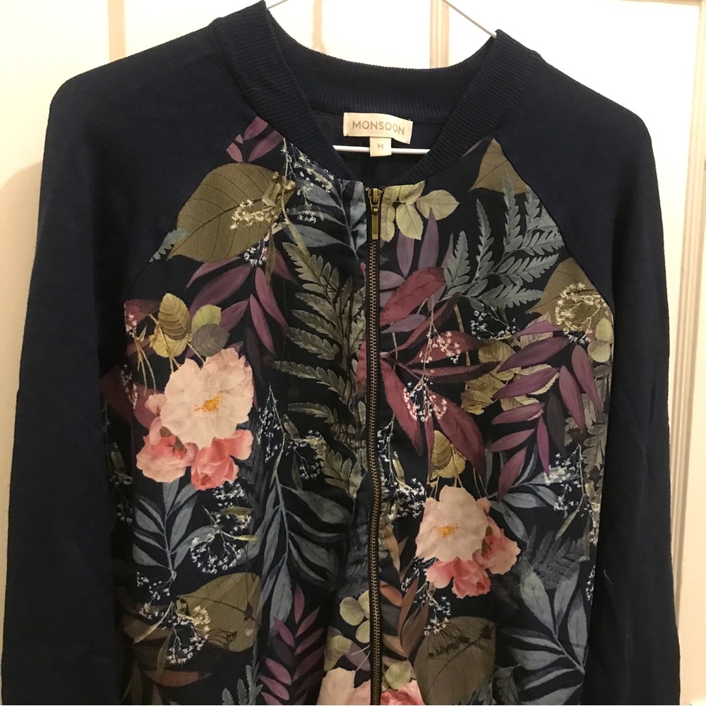 Knit bomber with printed front